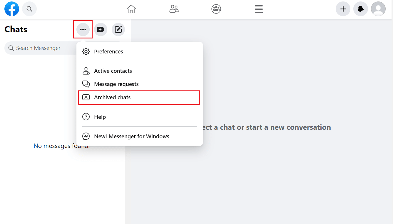 click on the three-dotted icon - Archived chats | How to See Archived Messages on Facebook Messenger