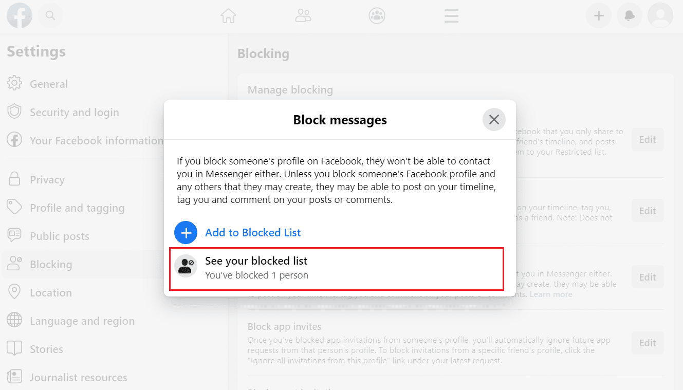 click on See your blocked list