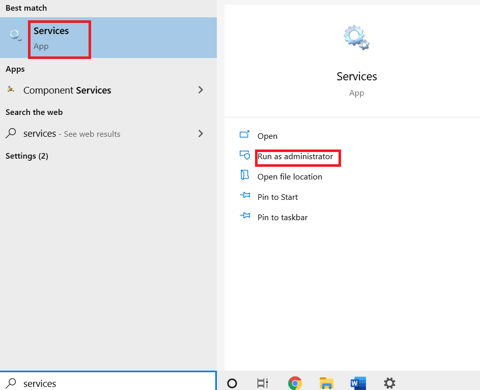 Open services as administrator