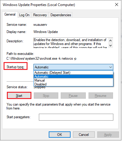 set the Startup type to Automatic