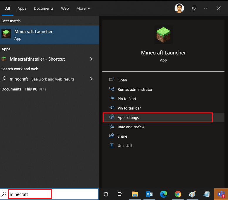 select the App settings option 