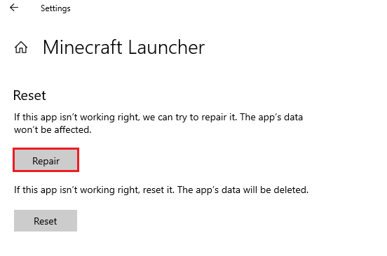 click on the Repair option 