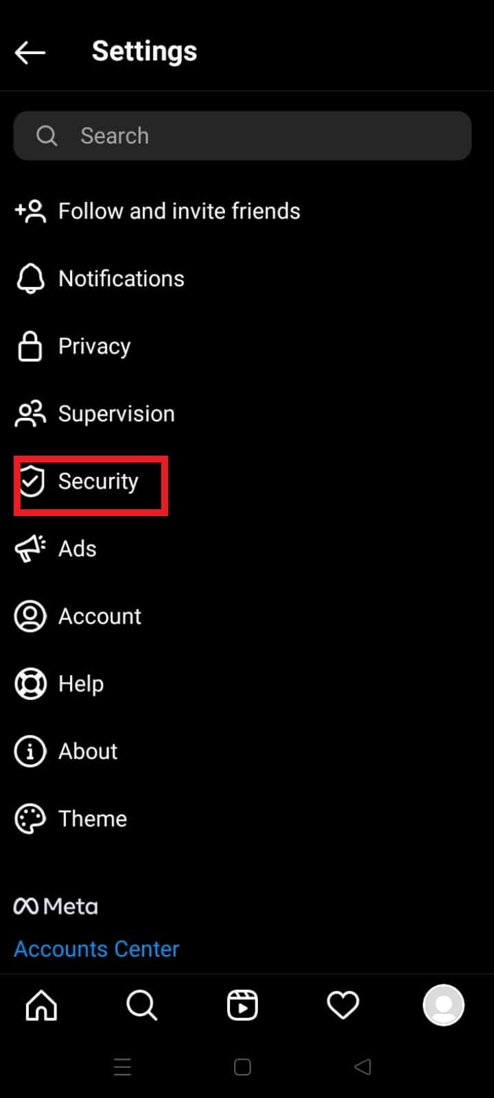 open security menu