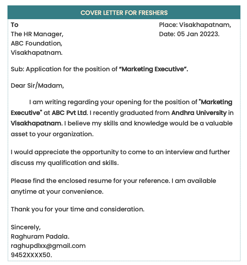 Sample cover letter for freshers in Word download