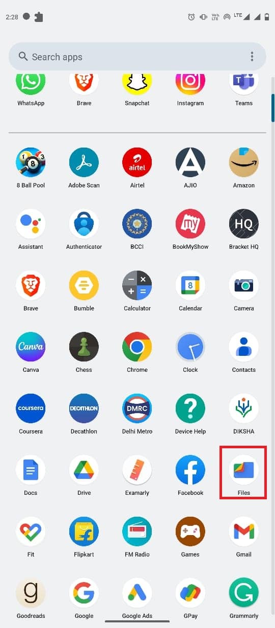 Open Files from the phone menu 