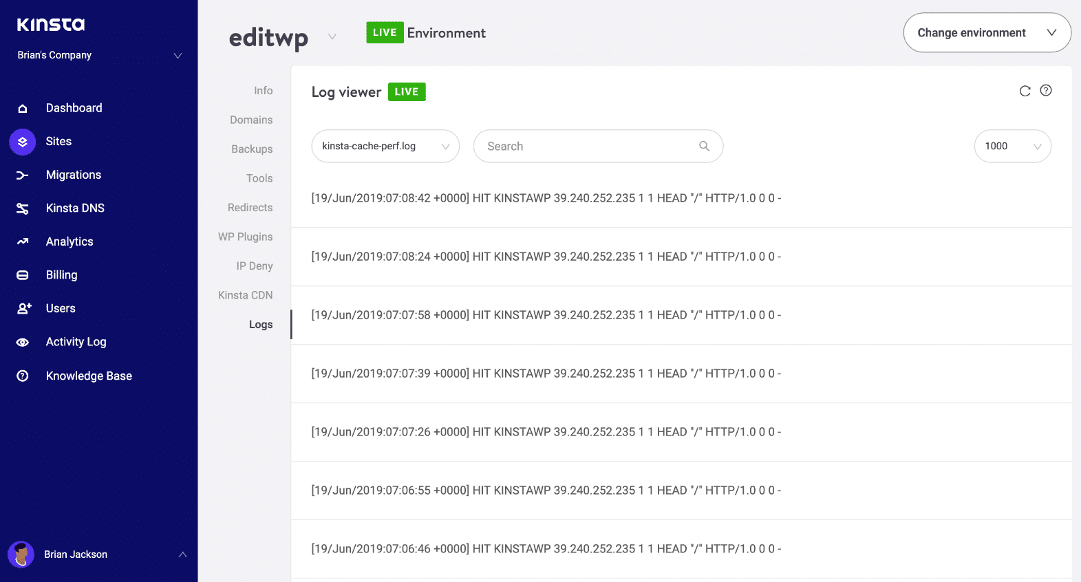 WordPress cache log