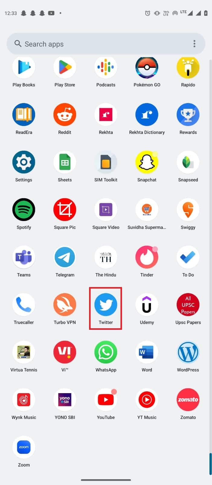Open Twitter from the phone menu