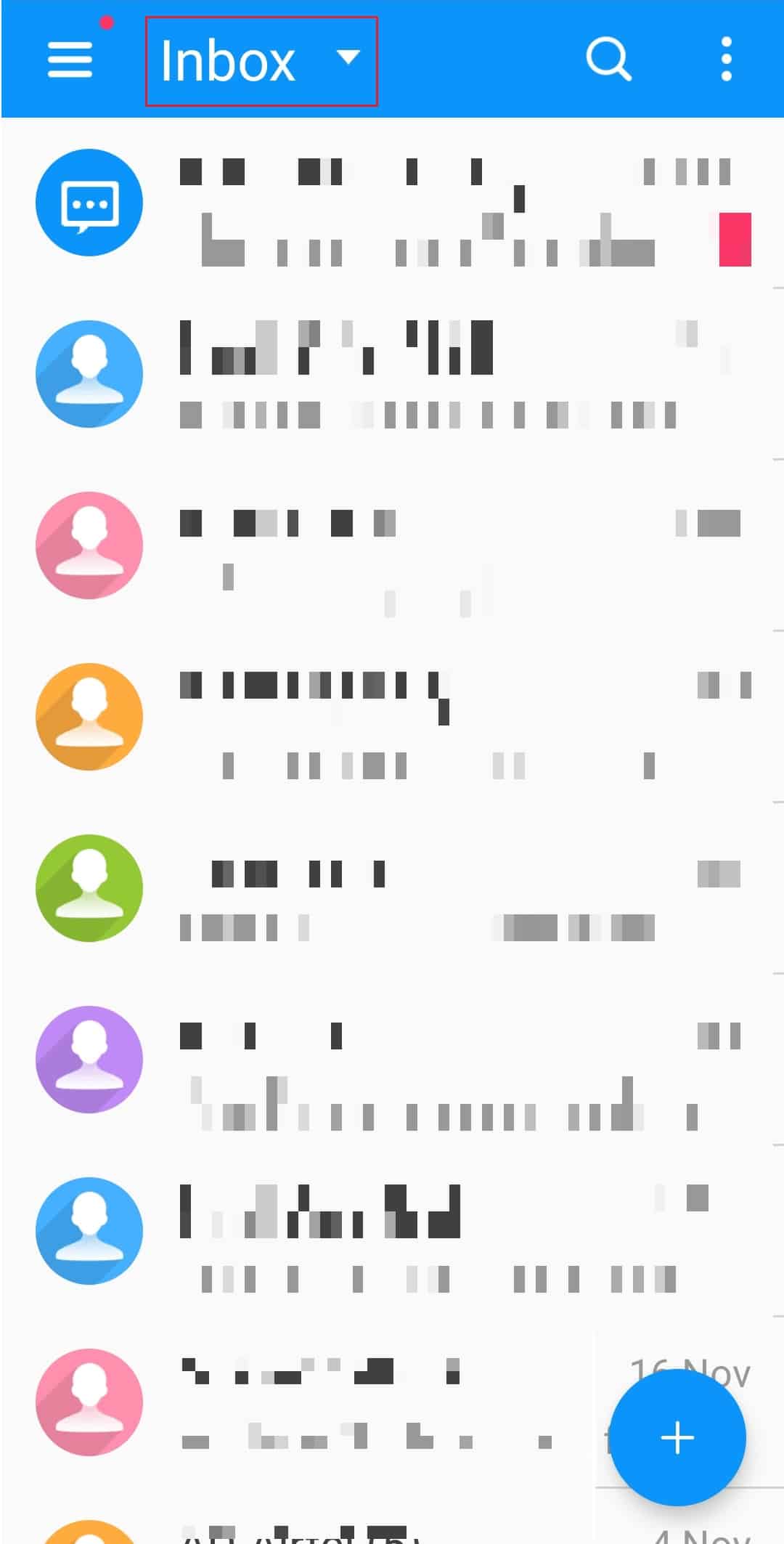 tap on Inbox in Handcent Next SMS messenger