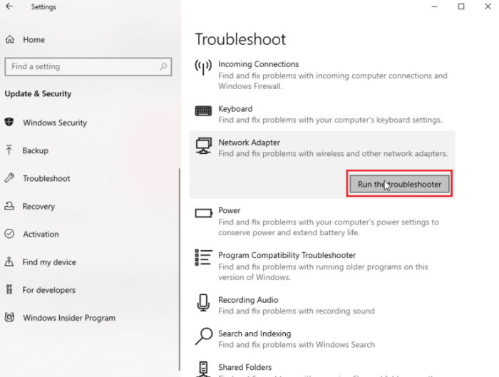 Run network troubleshooter