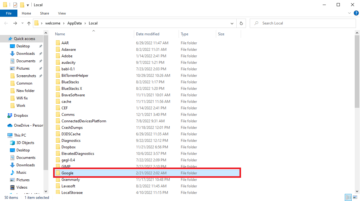 double click on the Google folder to open it