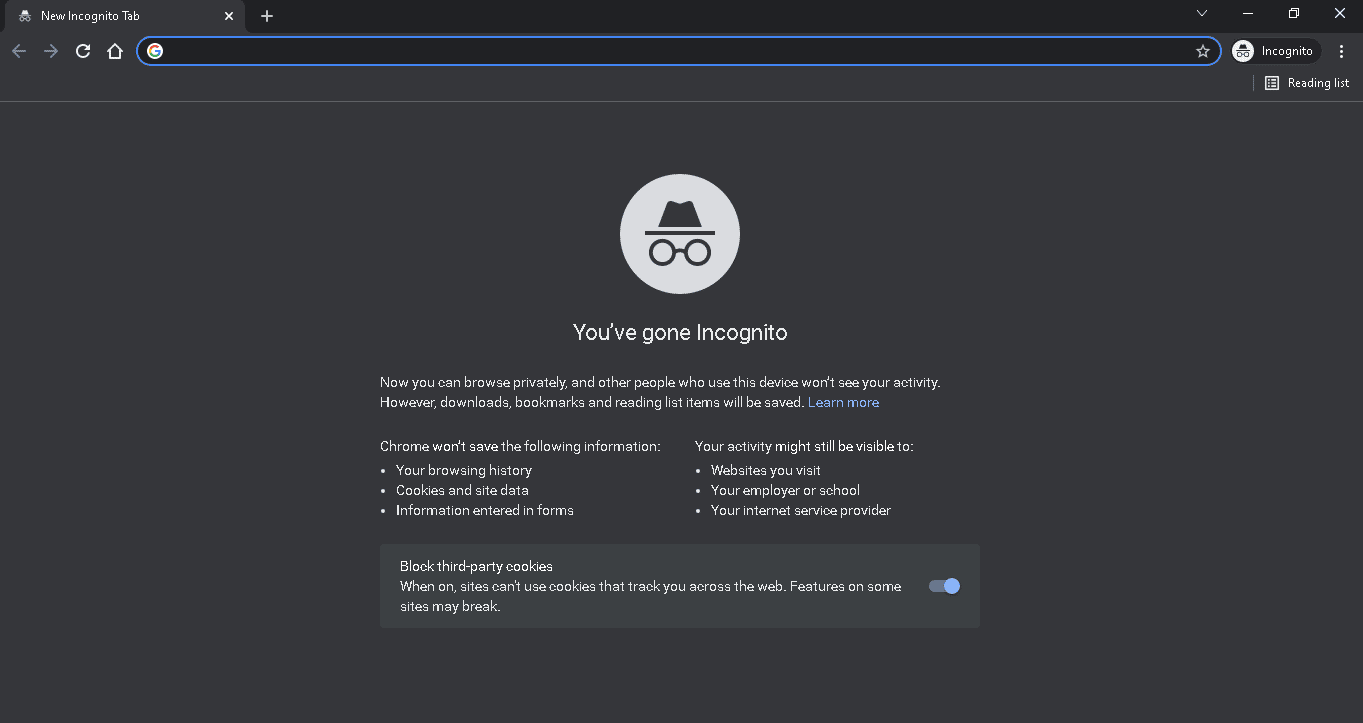 Incognito mode in Windows