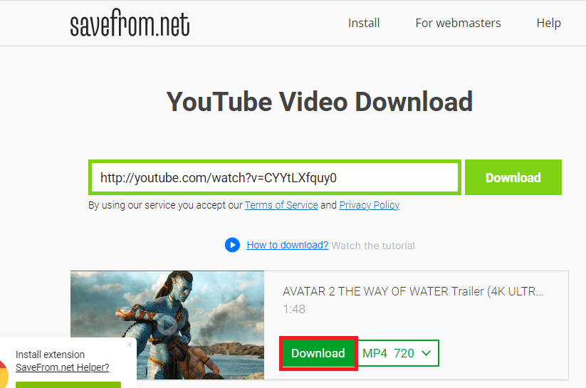 Select the required resolution and click on the Download button