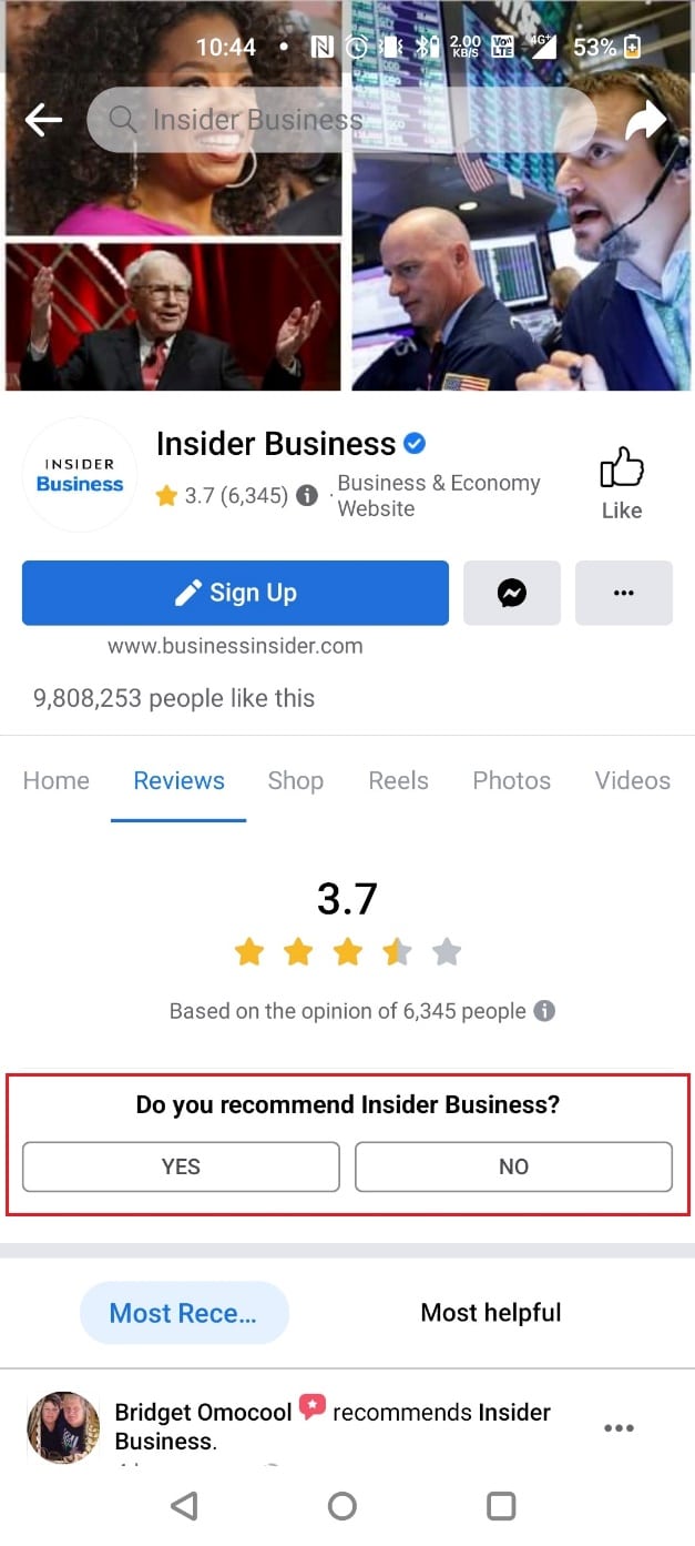 Choose an answer for Do you recommend Business