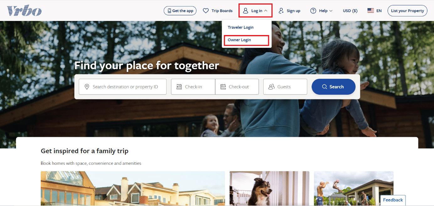 select Owner Login | add photo to VRBO traveler profile