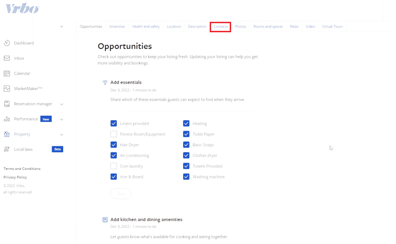 Click on Contacts | How to Change Email on VRBO