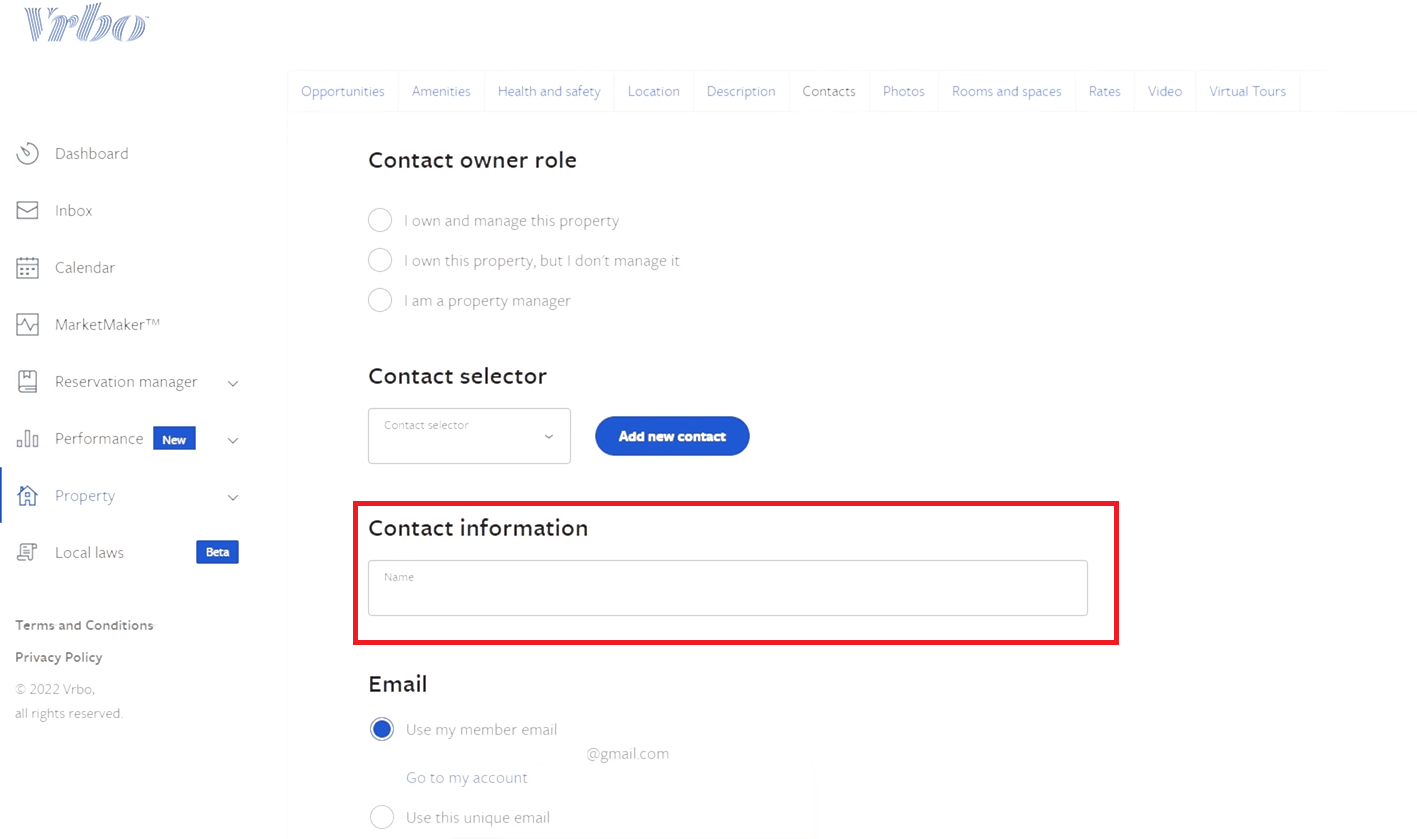 Enter the hostname in the Name field under Contact information