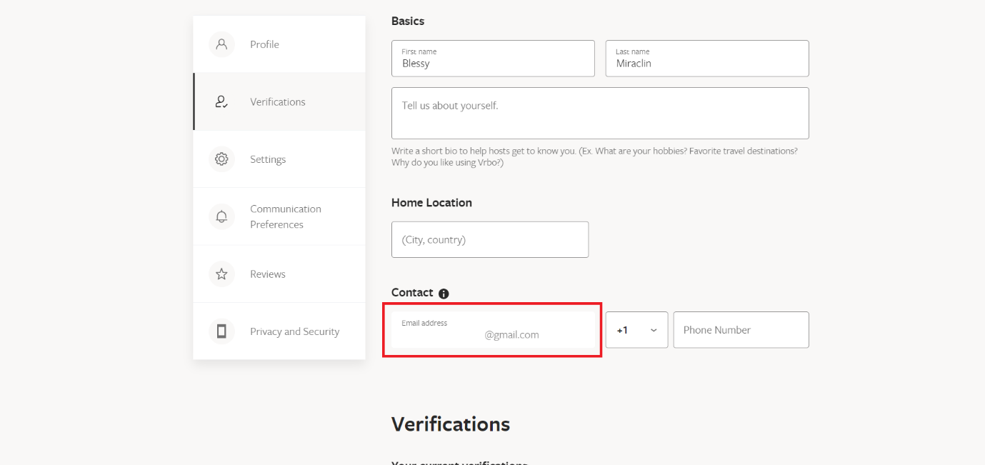 Enter your new email address under the Contact section | How to Change Email on VRBO