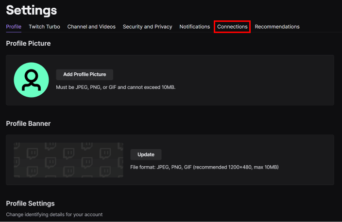 In settings click on the Connections tab.