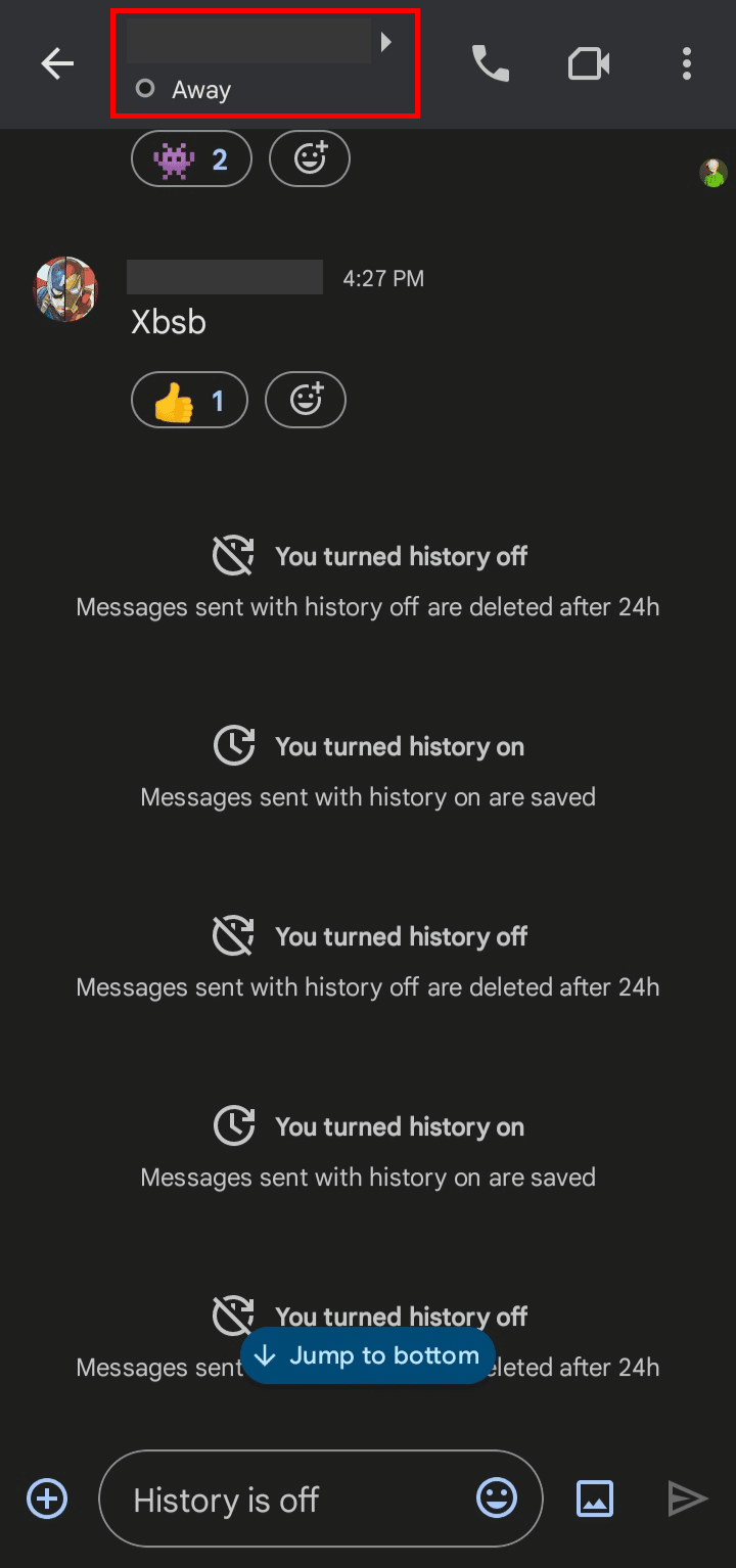 Tap on the name of the user at the top.