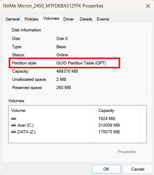 the Partition style field 