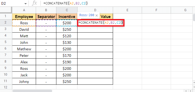 Close the bracket to complete the formula 