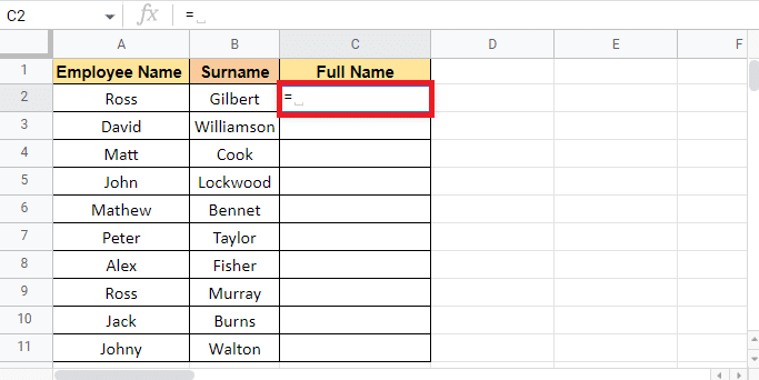 Put an equal to in the C2 cell where you want the target value 