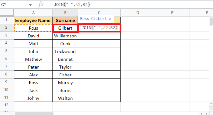 Select the second cell B2 and close the bracket to complete the formula 