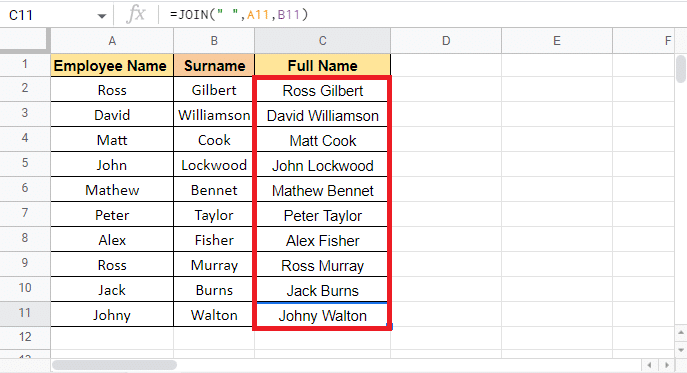 Apply the formula through the column by dragging the corner of the cell C2 