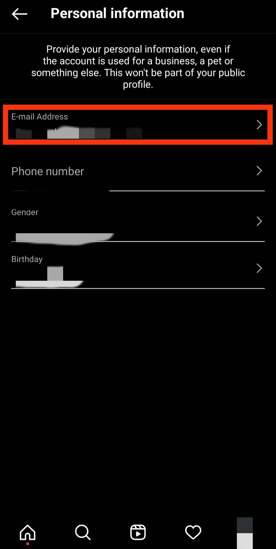 Tap Email Address next to Personal information. | How to Find Email Associated with Instagram Account