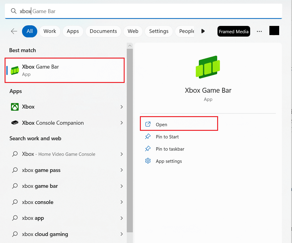 open the Xbox Game Bar from the Windows Search bar