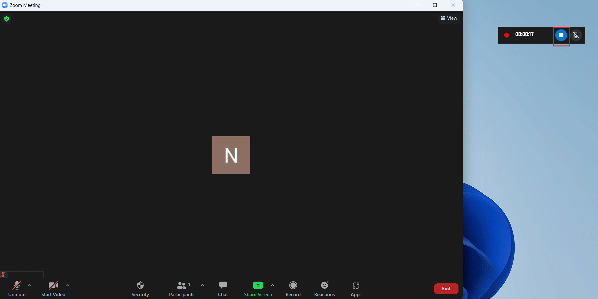 click on the stop icon to stop the recording | can Zoom detect screen recording