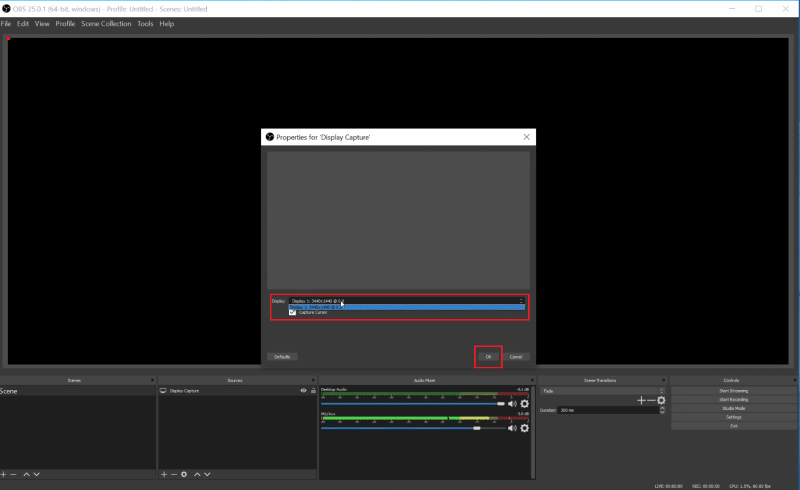 Choose the desired monitor to display the video from the subsequent drop down menu and click on OK