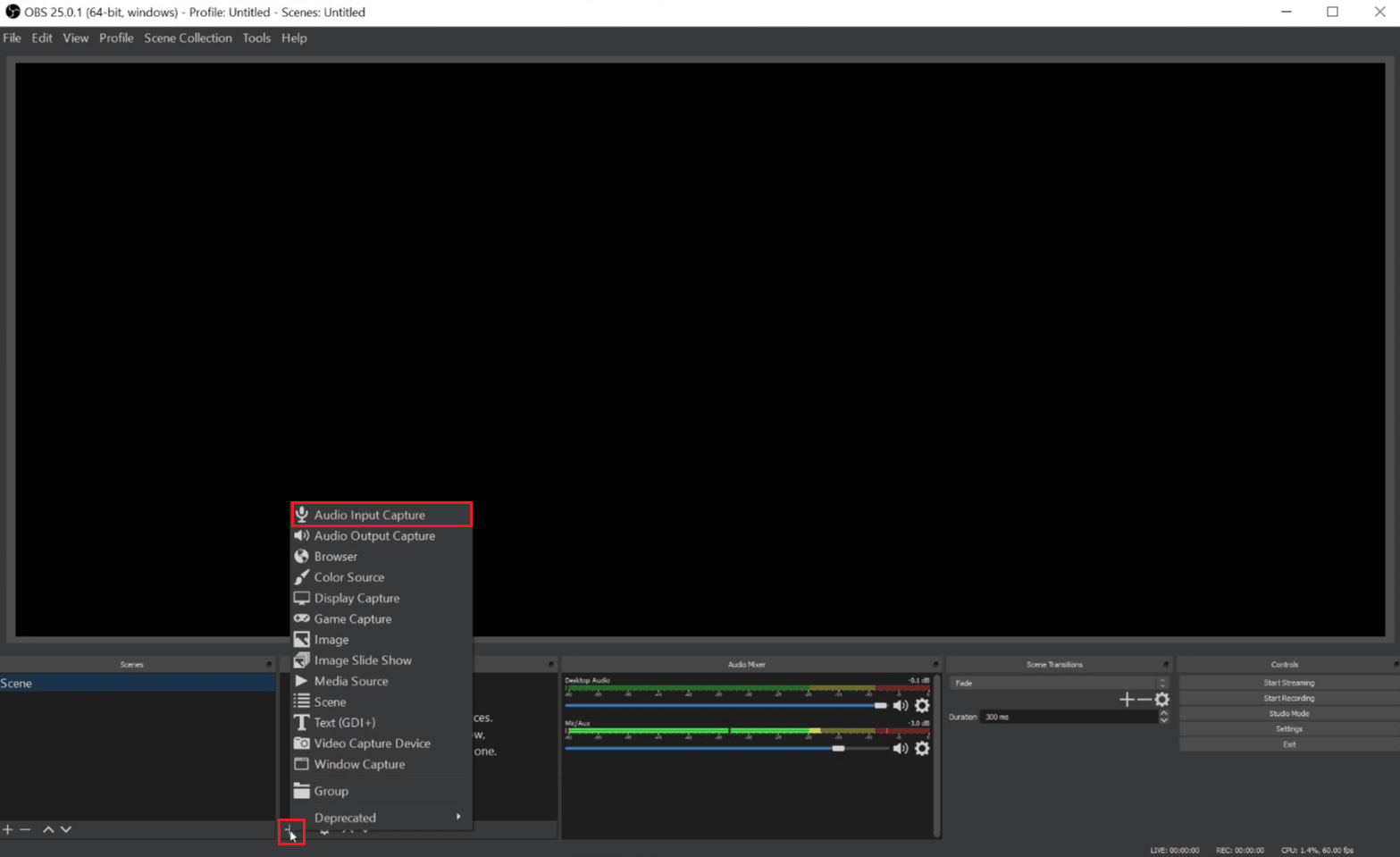 click on + icon - Audio Input Capture | can Zoom detect screen recording