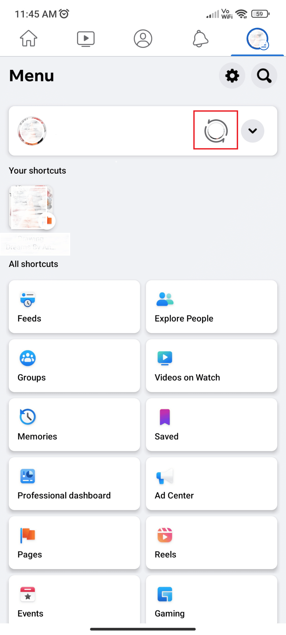 Now click on the small icon with a circular arrow on the top right-hand side of the mobile screen 