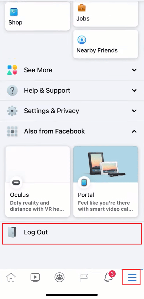 Tap on the Hamburger icon tab - Log Out