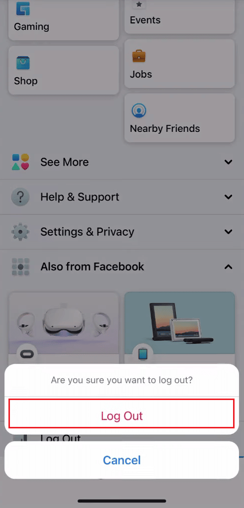 Tap on Log Out from the popup | how to switch between personal and business Facebook on mobile