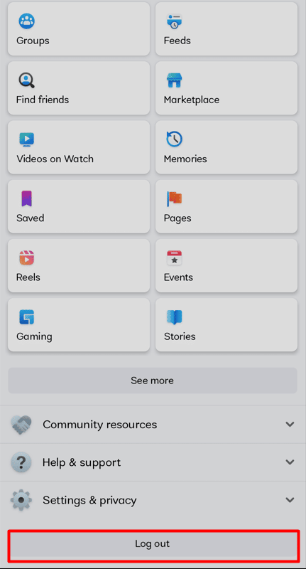 Select the Log Out button. You'll receive a notification asking you to confirm your decision to log out. | how to switch between personal and business Facebook on mobile