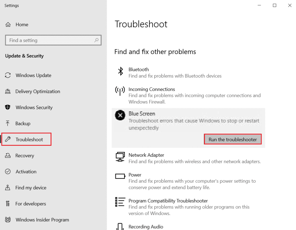 run the troubleshooter BSOD