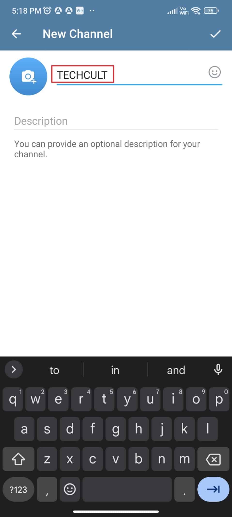 Enter the Channel name 