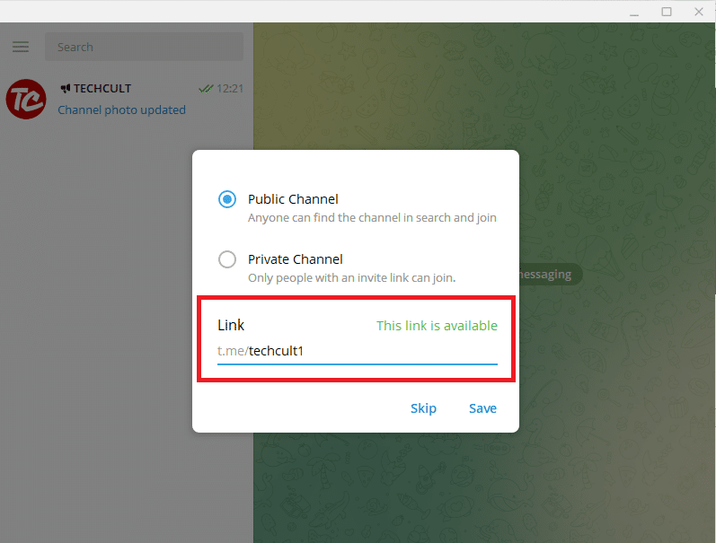 Enter the characters as you want the link and select the available link 