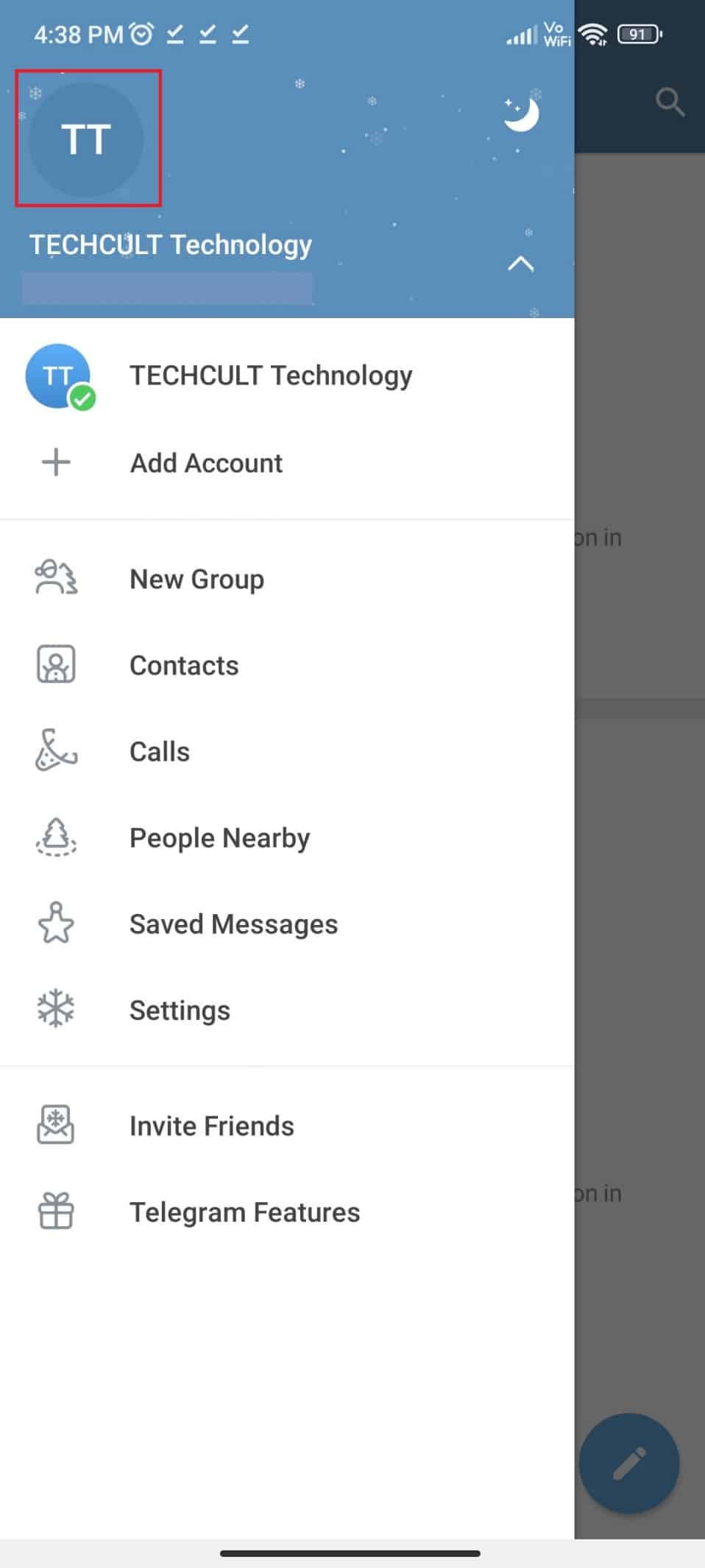 Tap on the profile icon. how to create Telegram channel