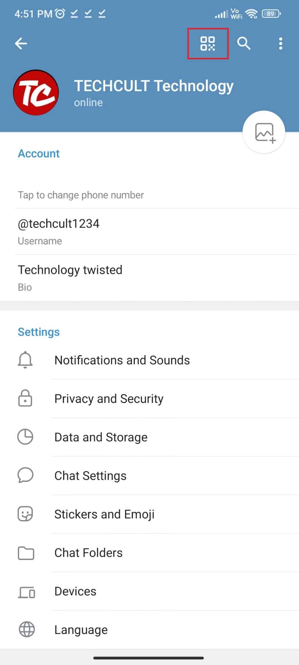 You can also use the QR code icon. how to create Telegram channel