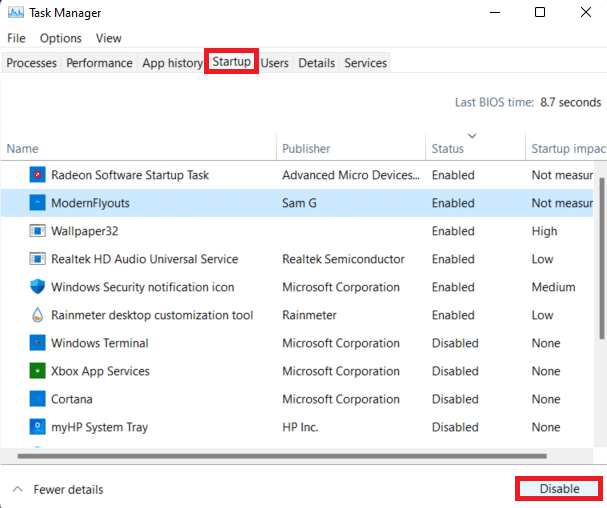 disable startup app