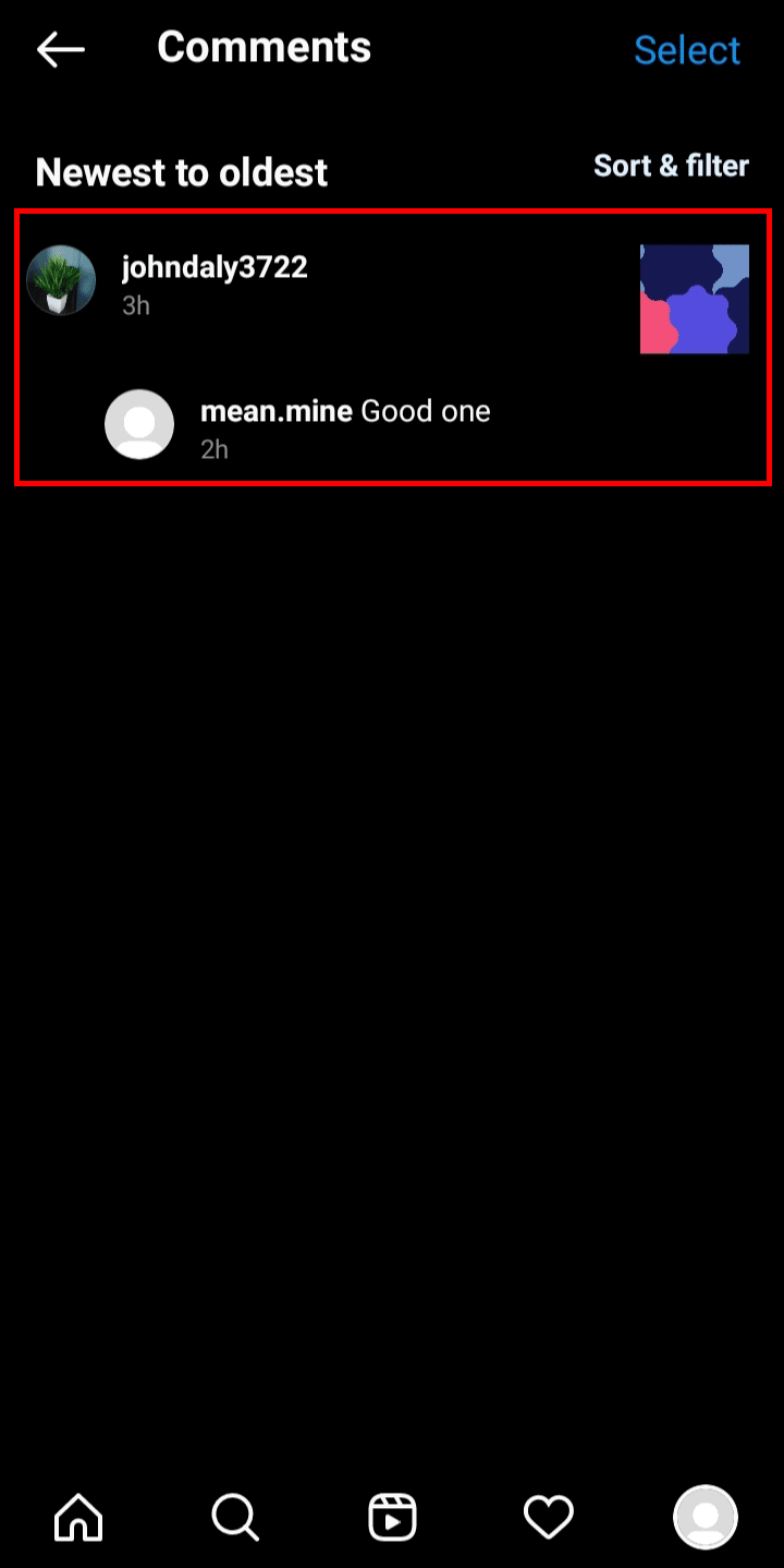 Tap on any of the comments to view it.