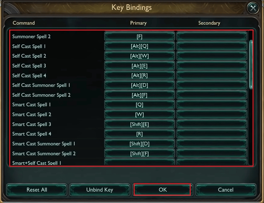 desired combination key on the keyboard to assign specific Smart Cast command - OK