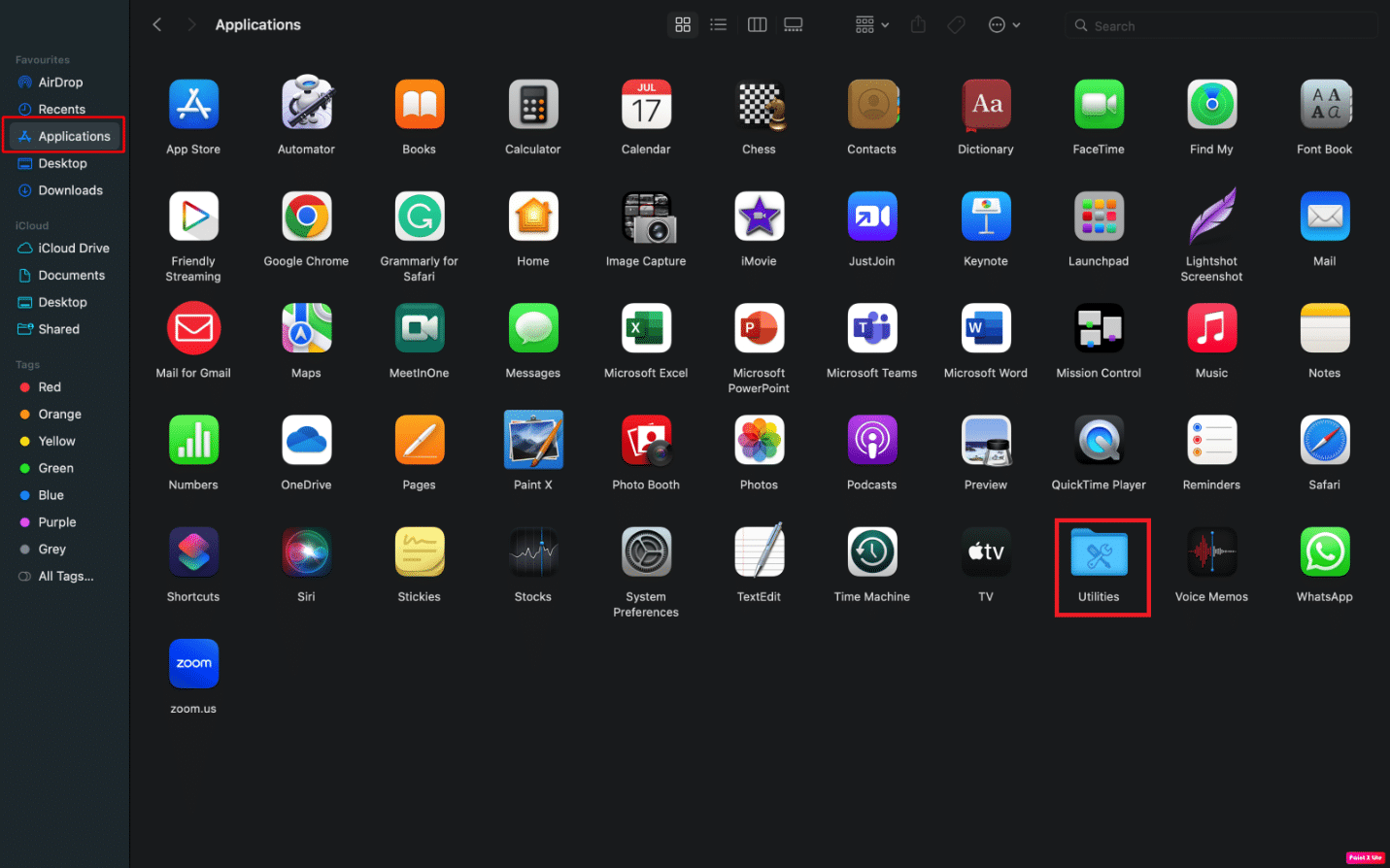 navigate to Finder then select Applications and click on Utilities.