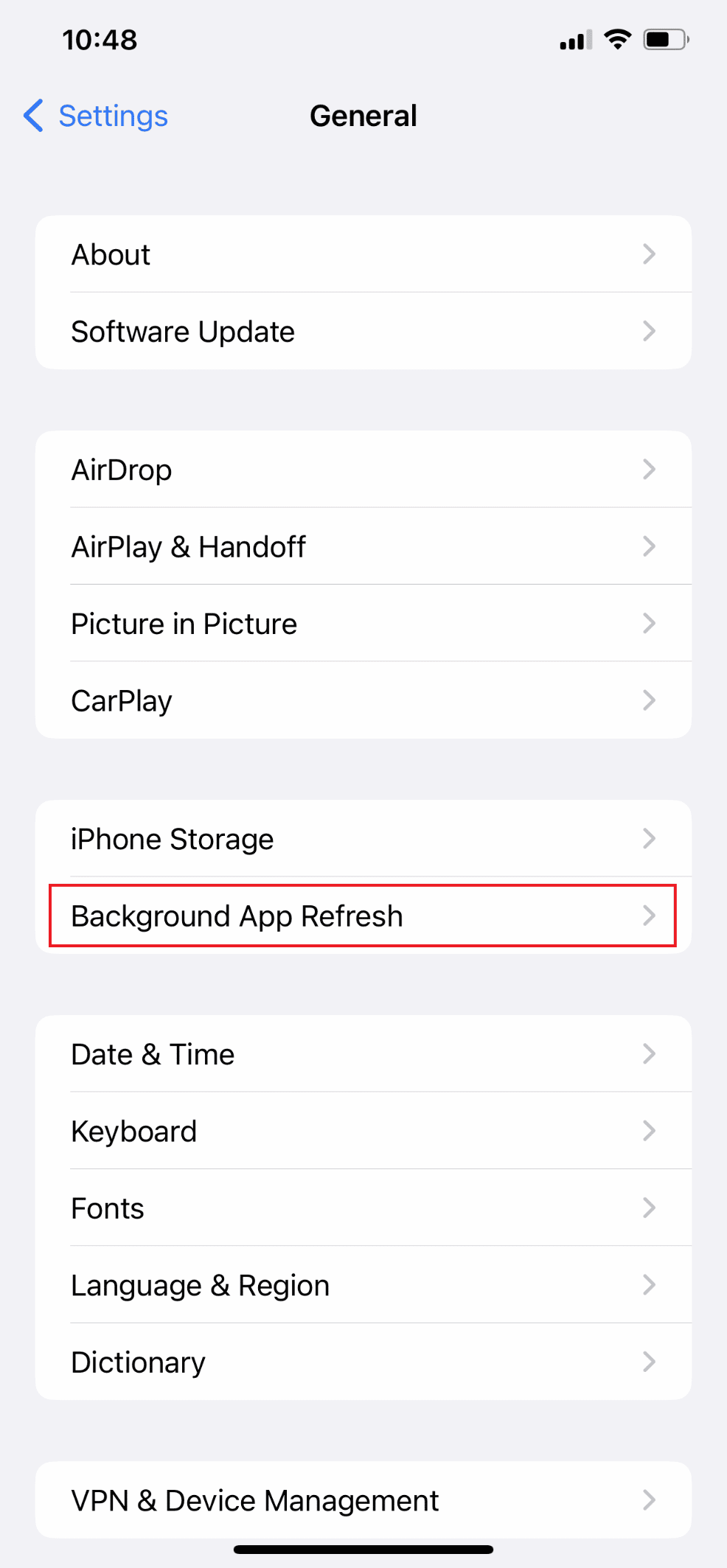 Select Background App Refresh 