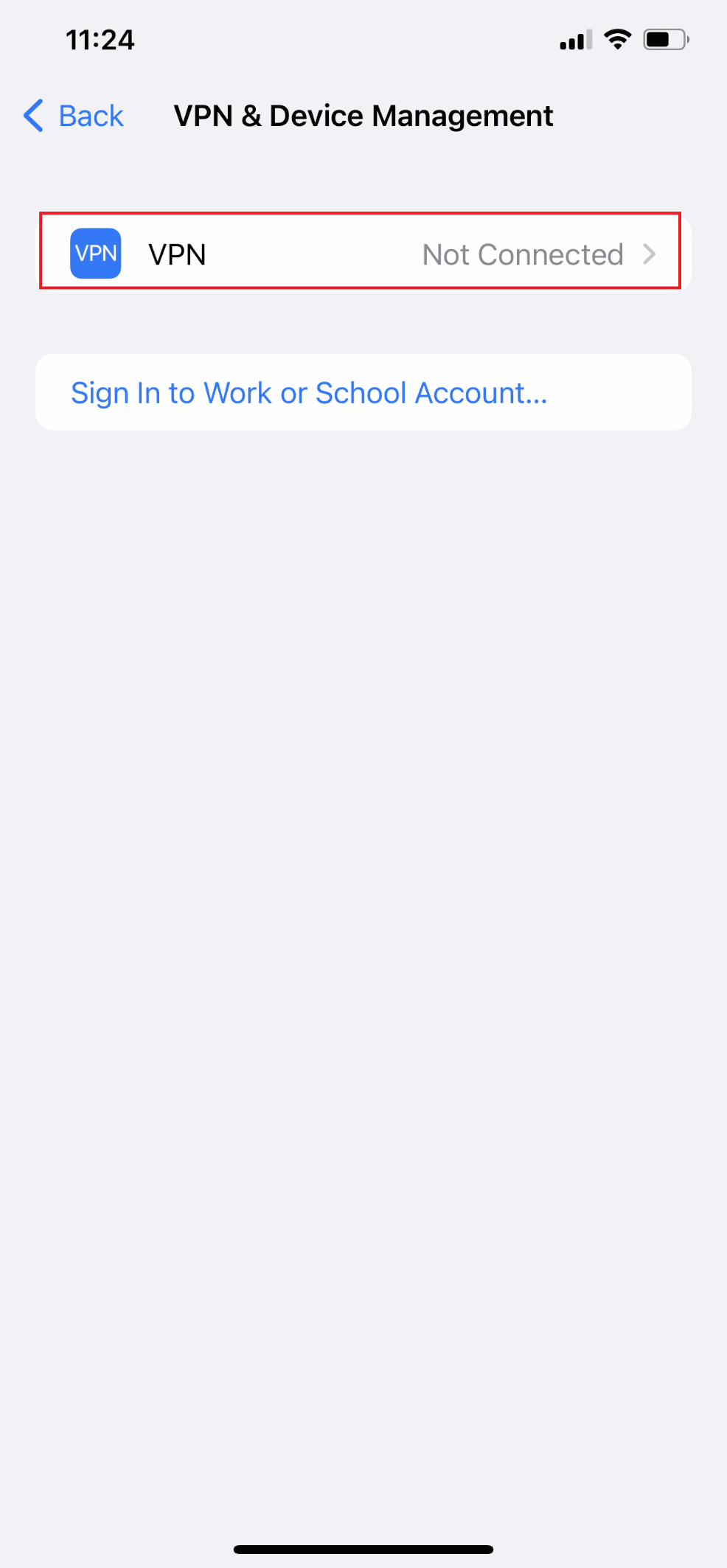 Finally, toggle the VPN status to Not Connected