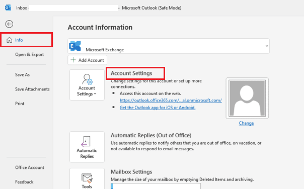 Select Info and click on Account Settings