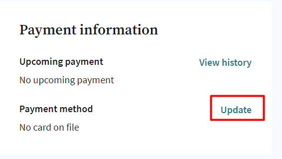 click on update next to payment method 